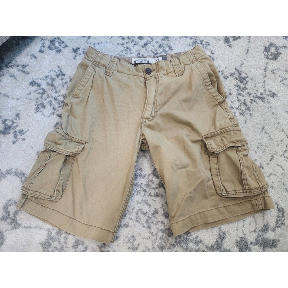 Aeropostale Mens Khaki Cargo Shorts Size 29 Distressed Casual Utility Pockets